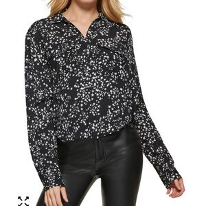 DNKY high low button up shirt in star print